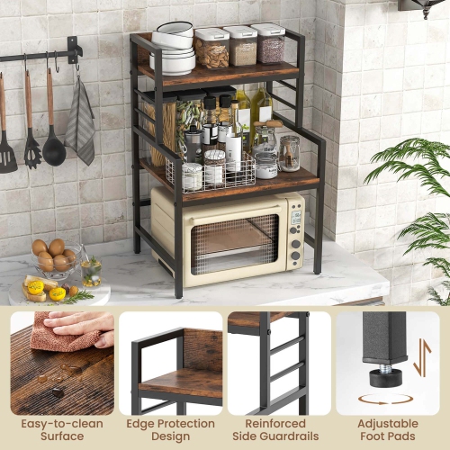 Costway 3-Tier Microwave Stand with Storage Shelves Heavy-Duty Metal Frame Rack Organizer