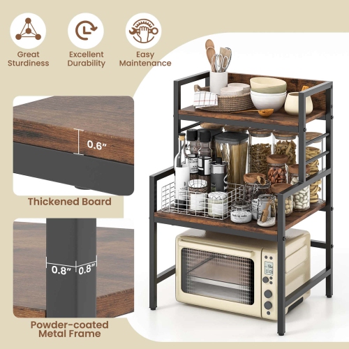 Costway 3-Tier Microwave Stand with Storage Shelves Heavy-Duty Metal Frame Rack Organizer
