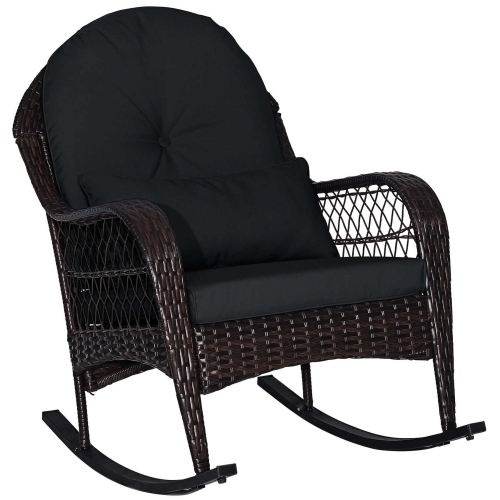 Chaise berçante de patio en osier de Costway avec coussins de dossier et coussin lombaire désactivés