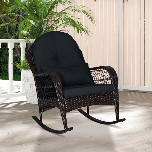 Chaise berçante de patio en osier de Costway avec coussins de dossier et coussin lombaire désactivés