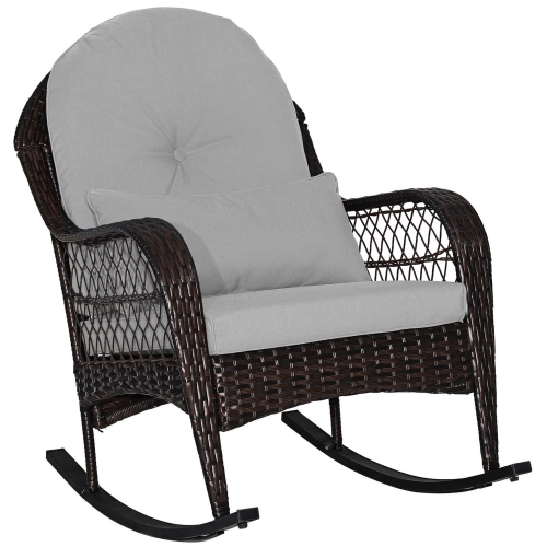 Costway Patio Wicker Rocking Chair W/Seat Back Cushions & Lumbar Pillow Porch Off