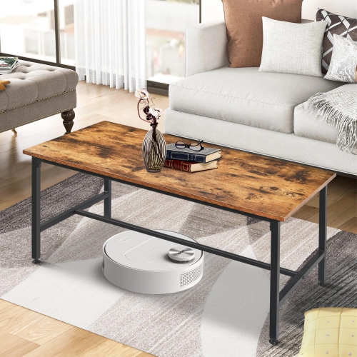 Rectangular Coffee Table Center 35 in, Living Room Tea Table, Wood Top End Table, Rustic Accent Furniture with Metal Frame