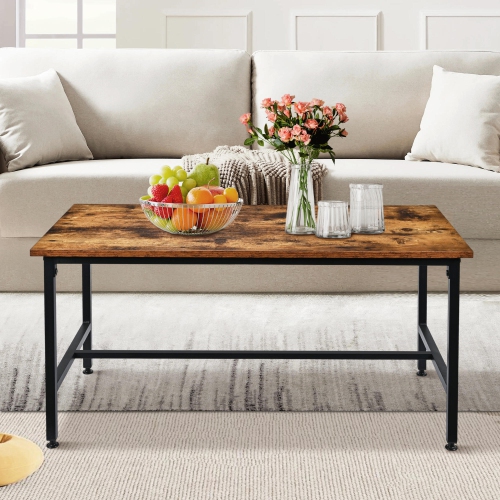 Rectangular Coffee Table Center 35 in, Living Room Tea Table, Wood Top End Table, Rustic Accent Furniture with Metal Frame
