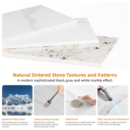 Minimalism Marble End Snack Side Table Natural Marble Texture Side Table Coffee Table for Sofa Coffee Small Space with sintered stone top for Living