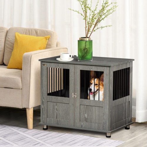 PawHut 33.5"L Dog Crate Furniture with Lockable Magnetic Door, Adjustable Feet, Indoor Dog Kennel End Table for Extra Large, Medium & Small Breeds,
