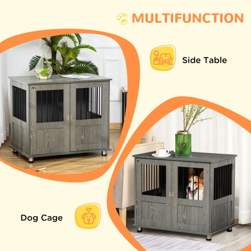 PawHut 33.5"L Dog Crate Furniture with Lockable Magnetic Door, Adjustable Feet, Indoor Dog Kennel End Table for Extra Large, Medium & Small Breeds,