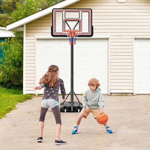 Goplus 7.4-10 FT Basketball Hoop Outdoor System with 44 Inch Shatterproof PC Backboard
