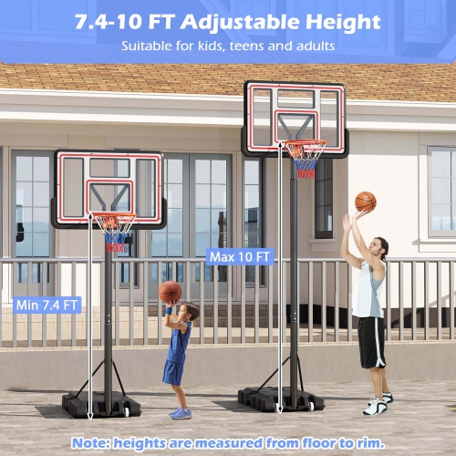 Goplus 7.4-10 FT Basketball Hoop Outdoor System with 44 Inch Shatterproof PC Backboard