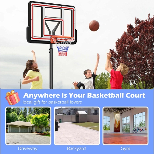 Goplus 7.4-10 FT Basketball Hoop Outdoor System with 44 Inch Shatterproof PC Backboard