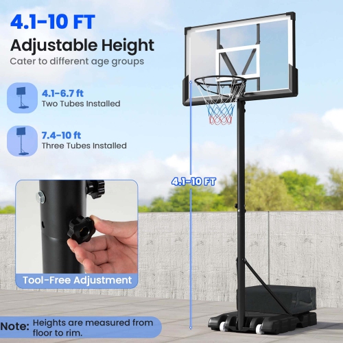 Goplus Basketball Hoop Outdoor System with 45 Inch Shatterproof PC Backboard Wheels