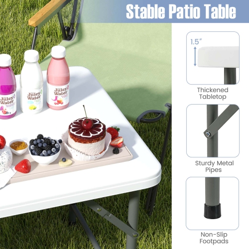 Costway 4 ft Portable Camping Table with HDPE Tabletop & Metal Legs Safety Lock for Party