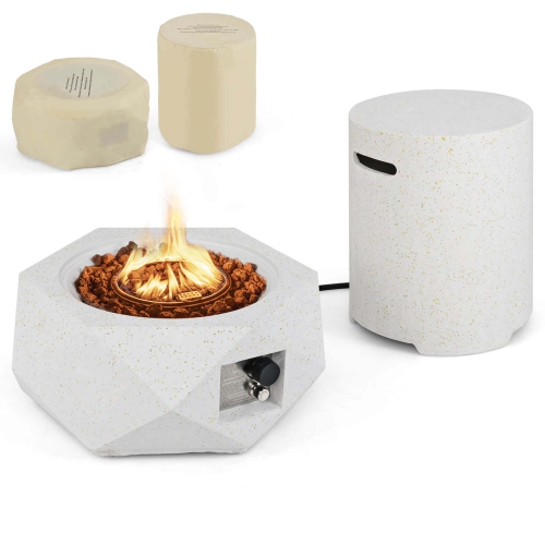 Ensemble avec table hexagonale à foyer au gaz propane Terrazzo de 28 po de Costway avec support de réservoir dissimulé