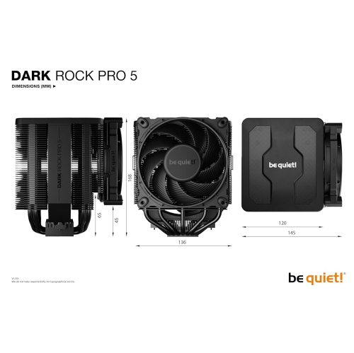 be quiet! Dark Rock Pro 5 air CPU Cooler, immensely high Airflow, 7 high-Performance Copper Heat Pipes, Liquid Metal Thermal Grease, BK036