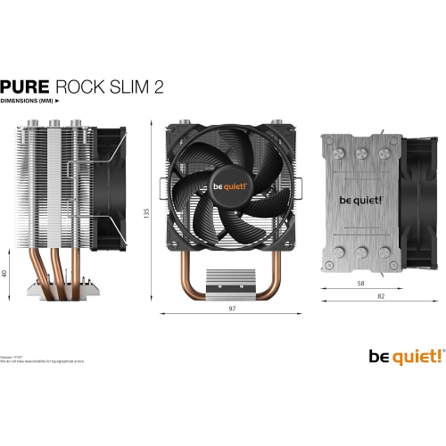 taisez-vous! BK030 Pure Rock Slim 2, 130&nbsp;W TDP, refroidisseur d'unité centrale