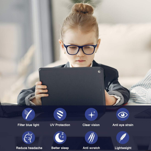 Kids Blue Light Blocking Glasses for Boys Girls with Case Lightweight TR Computer Gaming Eyeglasses Frame Anti Eyestrain