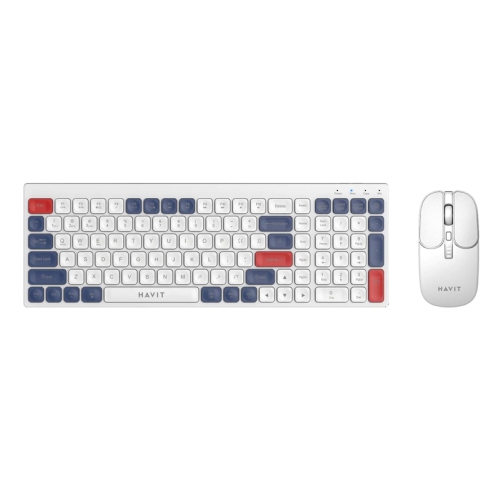 HAVIT KB830WB Dual-Mode Wireless 2.4Ghz + Bluetooth V5.1 keyboard and Mouse Combo Set_White