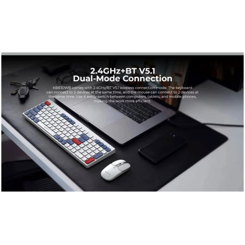HAVIT KB830WB Dual-Mode Wireless 2.4Ghz + Bluetooth V5.1 keyboard and Mouse Combo Set_White