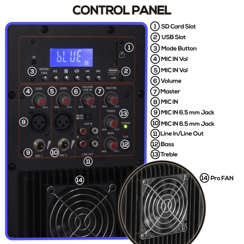 MEMOREX 15″ Twin PA Speaker with Dynamic LED Lighting