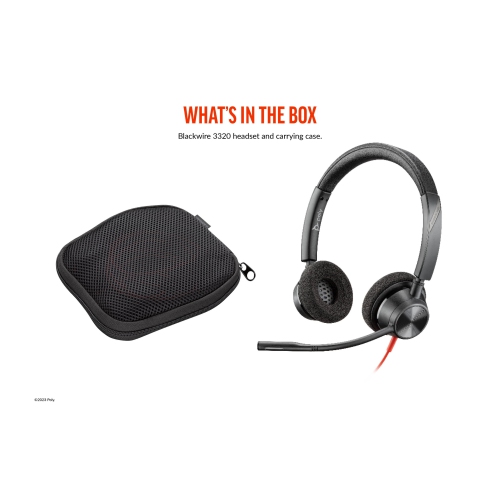 Casque d'écoute stéréo USB-C à suppression du bruit Poly Blackwire 3320 de HP avec micro - Noir