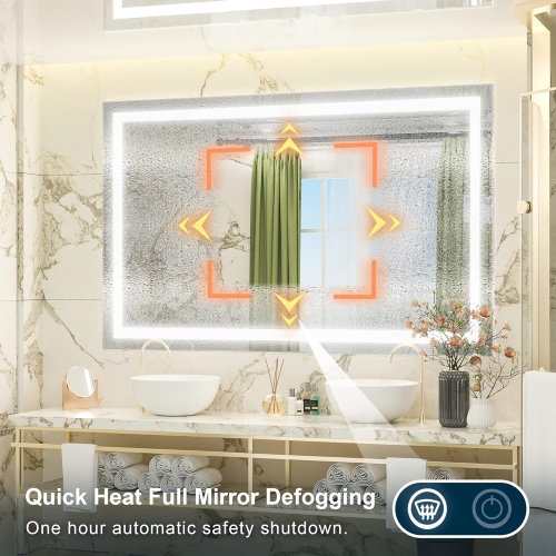 48 x 30 Bathroom LED Mirror Home Decor Vanity Makeup Mirror Dimmable Anti-Fog Wall Mounted Birthday Gift Wedding Gift
