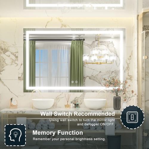 48 x 30 Bathroom LED Mirror Home Decor Vanity Makeup Mirror Dimmable Anti-Fog Wall Mounted Birthday Gift Wedding Gift