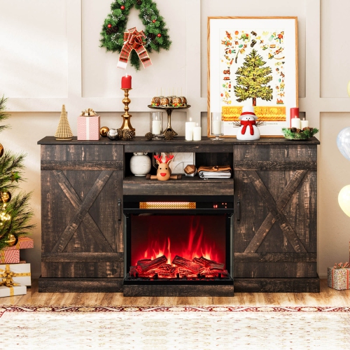 Meuble pour téléviseur de 58&nbsp;po avec foyer électrique en verre de 23&nbsp;po à 3 côtés de Costway avec 20 lumières DEL de couleur