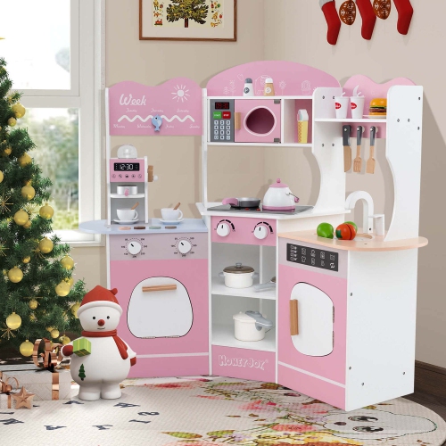 Honeyjoy Corner Kitchen Playset with Coffee Machine Oven Microwave Washing Machine