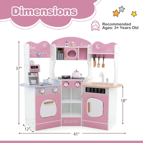 Honeyjoy Corner Kitchen Playset with Coffee Machine Oven Microwave Washing Machine