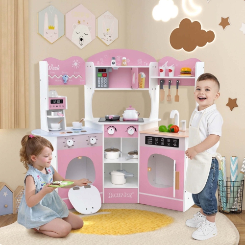 Honeyjoy Corner Kitchen Playset with Coffee Machine Oven Microwave Washing Machine