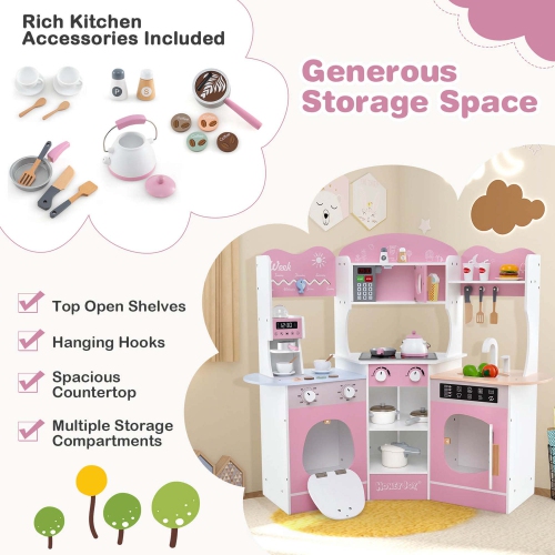 Honeyjoy Corner Kitchen Playset with Coffee Machine Oven Microwave Washing Machine