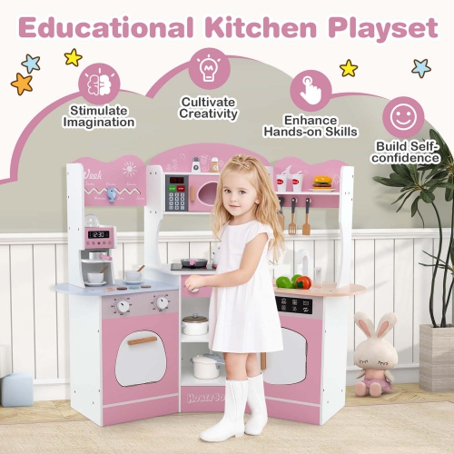 Honeyjoy Corner Kitchen Playset with Coffee Machine Oven Microwave Washing Machine