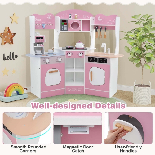 Honeyjoy Corner Kitchen Playset with Coffee Machine Oven Microwave Washing Machine