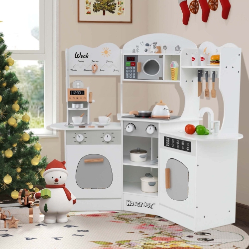 Honeyjoy Corner Kitchen Playset with Coffee Machine Oven Microwave Washing Machine