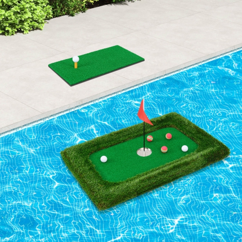 Costway Rectangular Floating Golf Green for Pool Includes Golf Hitting Mat 6 Golf Balls