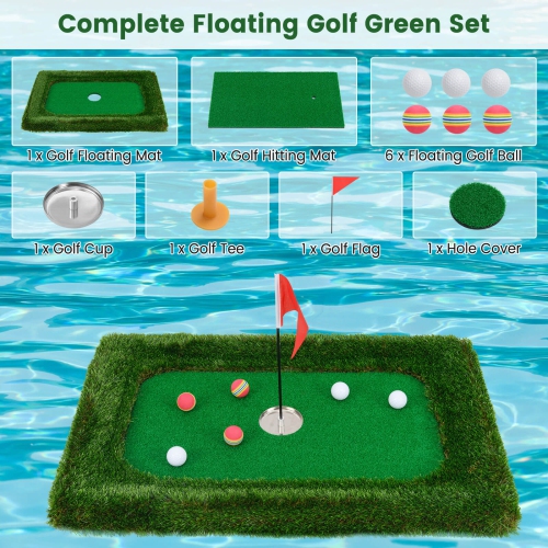 Costway Rectangular Floating Golf Green for Pool Includes Golf Hitting Mat 6 Golf Balls