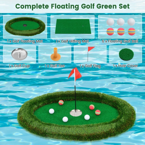 Costway Oval Floating Golf Green Includes Golf Hitting Mat 6 Golf Balls Golf Flag