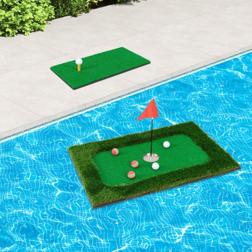 Costway Rectangular Floating Golf Green for Pool Includes Golf Hitting Mat 6 Golf Balls