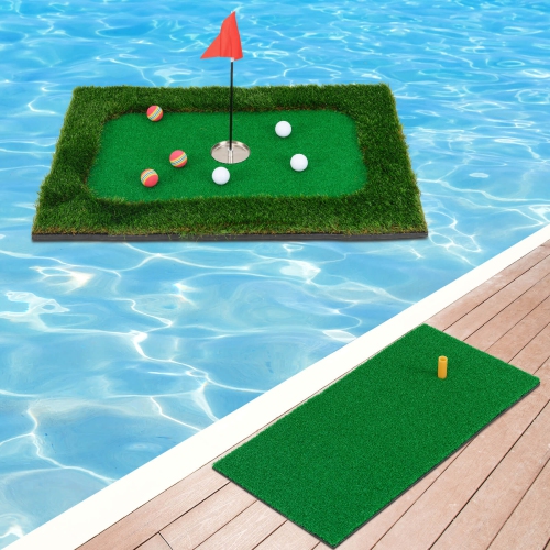 Costway Rectangular Floating Golf Green for Pool Includes Golf Hitting Mat 6 Golf Balls