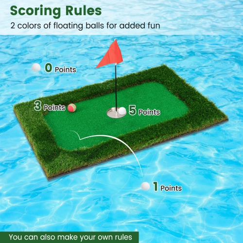 Costway Rectangular Floating Golf Green for Pool Includes Golf Hitting Mat 6 Golf Balls
