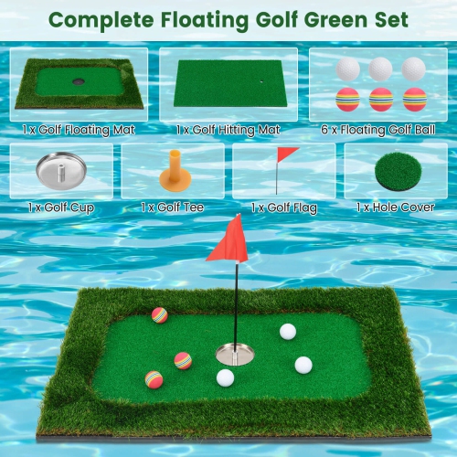 Costway Rectangular Floating Golf Green for Pool Includes Golf Hitting Mat 6 Golf Balls