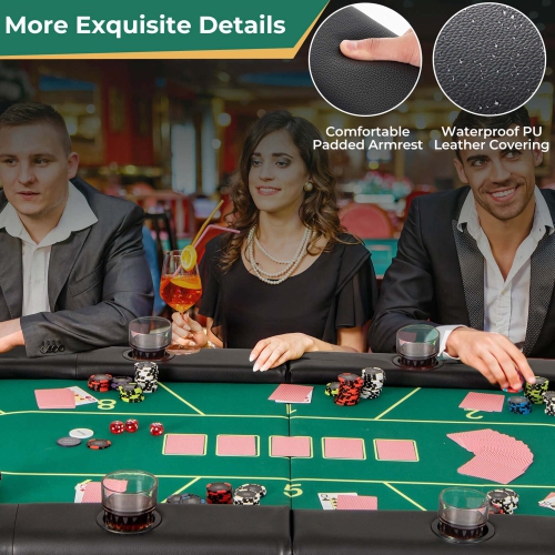 Table de jeu de cartes Costway 8 Players avec surface en feutre de qualité casino de 8 porte-gobelets