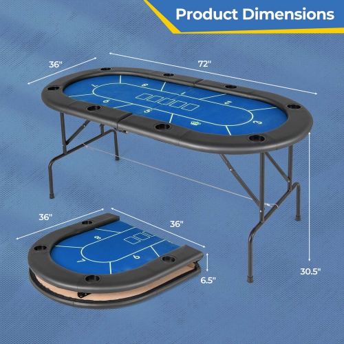 Costway 8 Players Card Board Game Table with 8 Cup Holders Casino-Grade Felt Surface