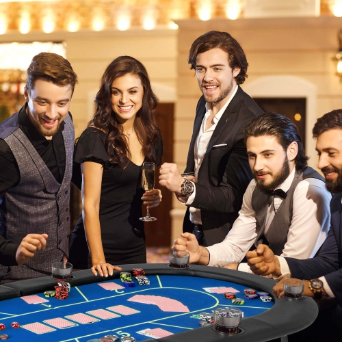 Costway 8 Players Card Board Game Table with 8 Cup Holders Casino-Grade Felt Surface