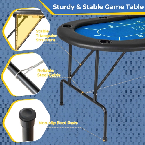 Costway 8 Players Card Board Game Table with 8 Cup Holders Casino-Grade Felt Surface