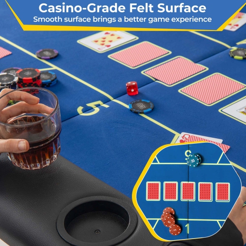 Costway 8 Players Card Board Game Table with 8 Cup Holders Casino-Grade Felt Surface