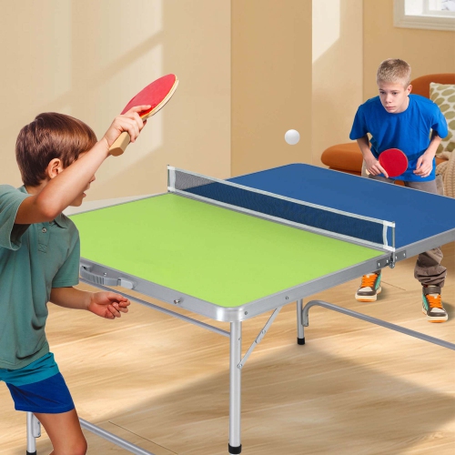 Costway 47" x 30" Mini Table Tennis Table with Adjustable Height for Indoor Outdoor