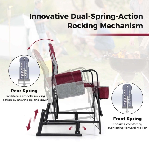 Goplus Outdoor Rocker Camping Chair for Adults with Dual Springs Padded Back