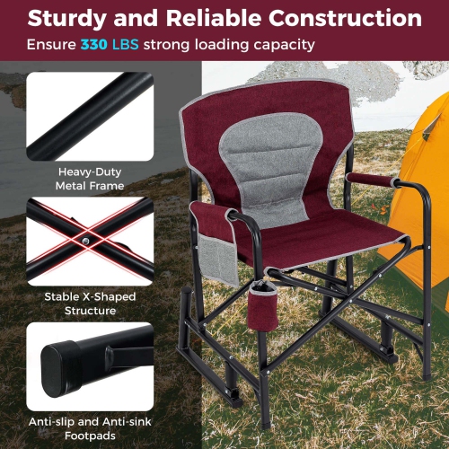 Goplus Outdoor Rocker Camping Chair for Adults with Dual Springs Padded Back