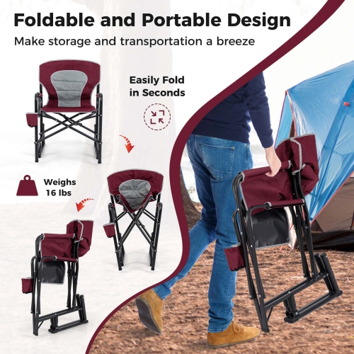 Goplus Outdoor Rocker Camping Chair for Adults with Dual Springs Padded Back