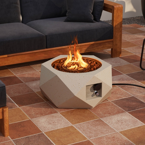 Foyer au gaz propane hexagonal Terrazzo de 28 po de Costway avec brûleur en acier inoxydable et pierres de lave